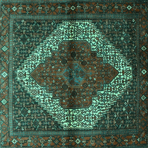 Ahgly Company Machine Washable Indoor Square Persian Turquoise Blue Traditional Area Rugs, 8' Square