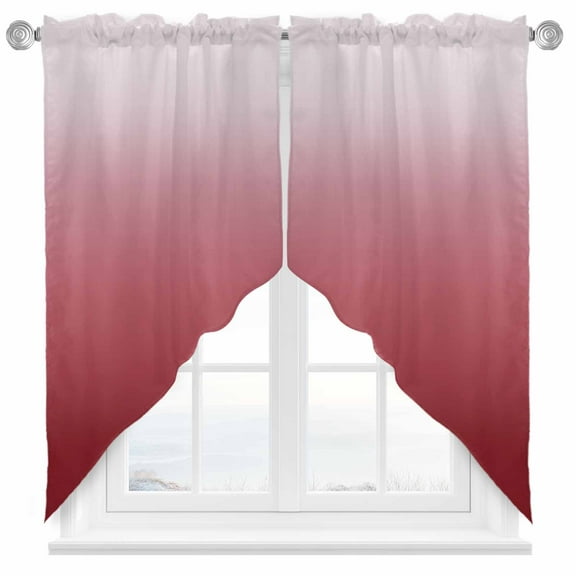 Red Gradient Swag Valances for Windows 2 Pack Swag Kitchen Curtains 36 Inches Long Rod Pocket Short Window Treatment for Kitchen Bathroom 36"x36"