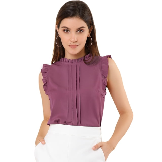 Blusas Elegante Sin Mangas Vintage De La Década De 1950 Con Volantes Para Oficina De Negocios Para Mujer Morado oscuro XS Allegra K