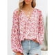 thumbnail image 5 of Blusa casual de manga larga para mujer,Blusa de gasa con cuello en V y estampado floral Blusa de manga larga Tops de manga acampanada para mujer Diseño de última generación, 5 of 8