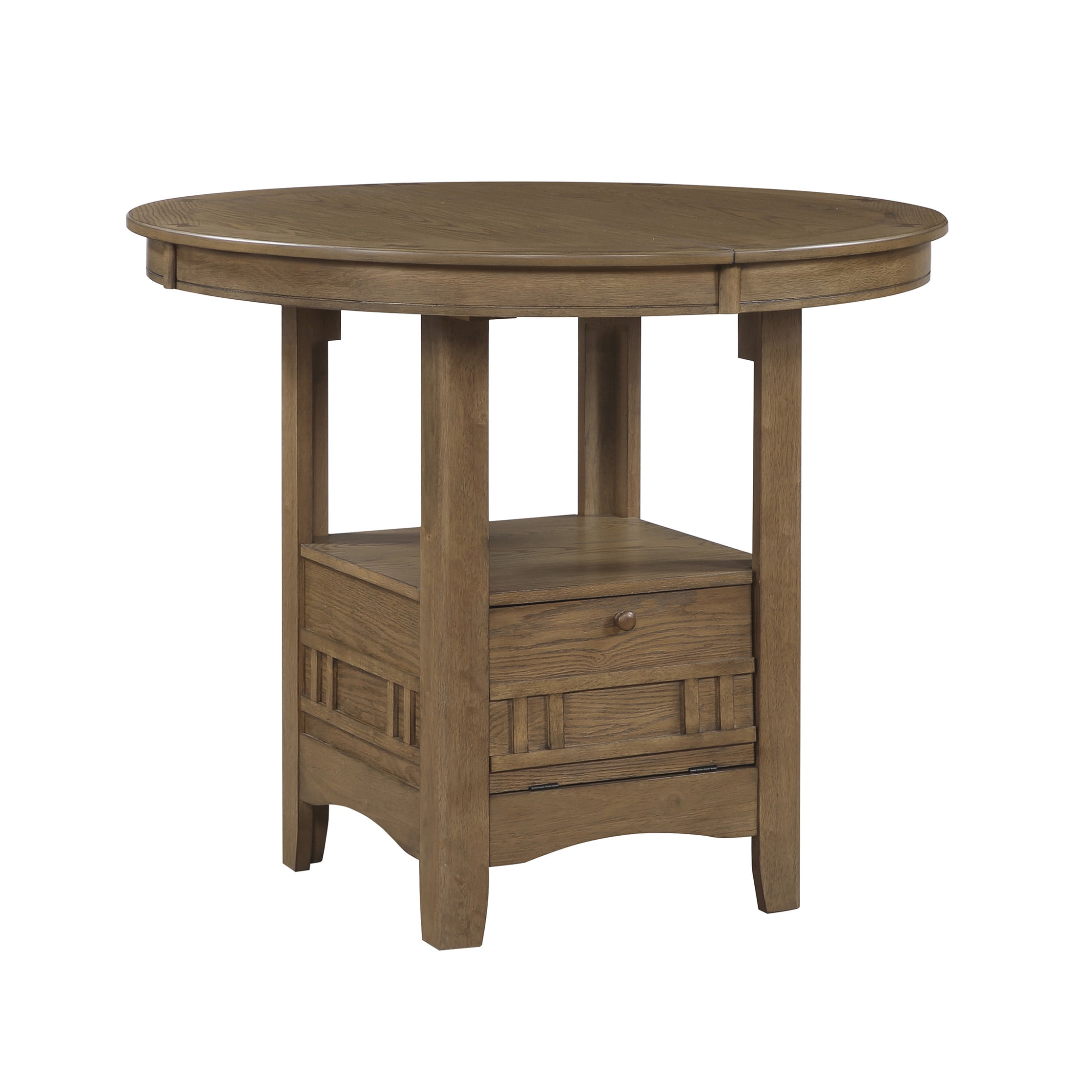 OakvillePark Lume Wood 42"-60" Round/Oval Pedestal Storage Base Counter Height Table, Brown