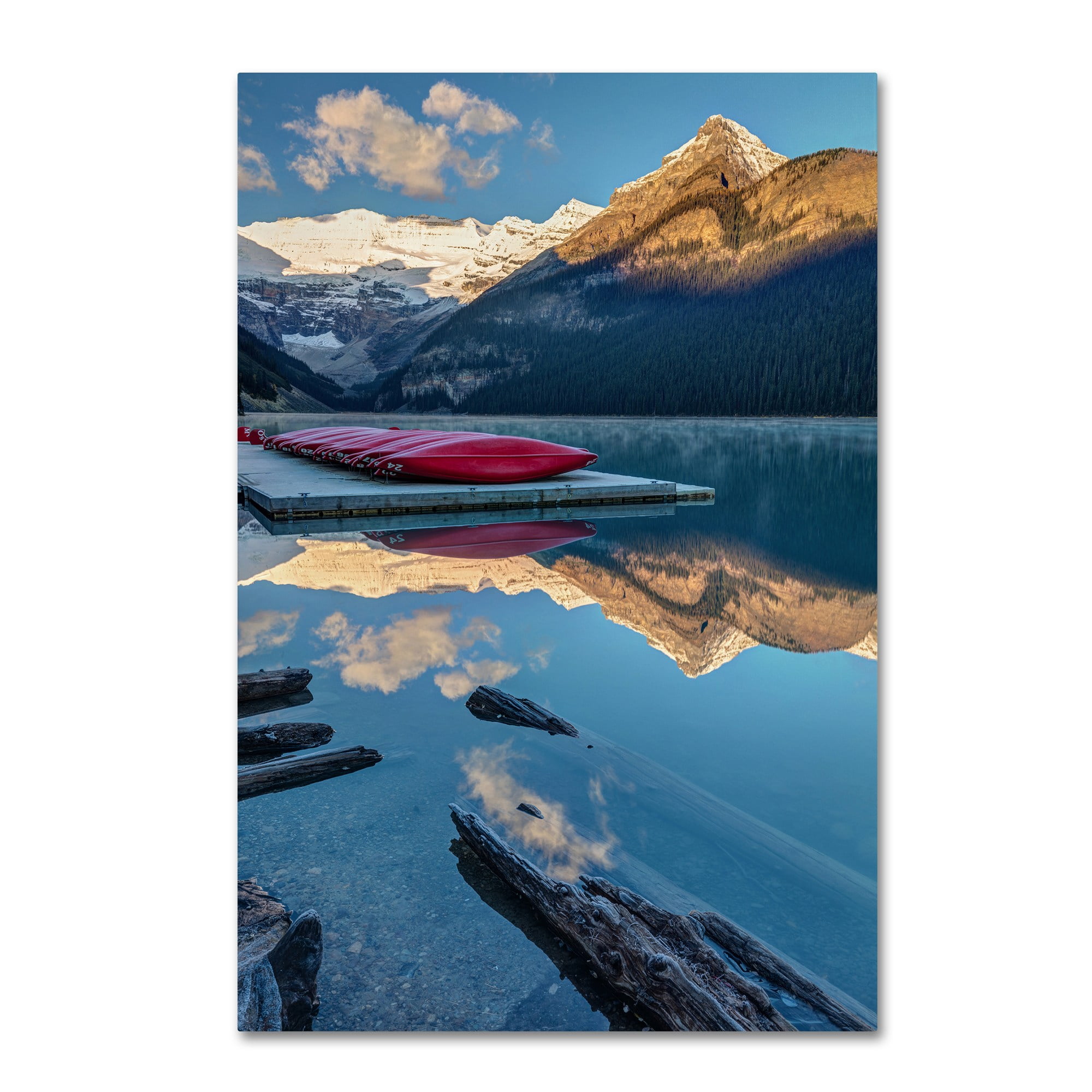 Trademark Fine Art 'Lake Louise Canoes' Canvas Art by Pierre Leclerc