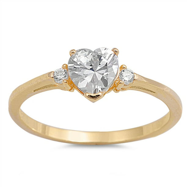Sac Silver Gold Tone Clear Cz Heart Promise Ring Sizes 4 5 6 7 8 9