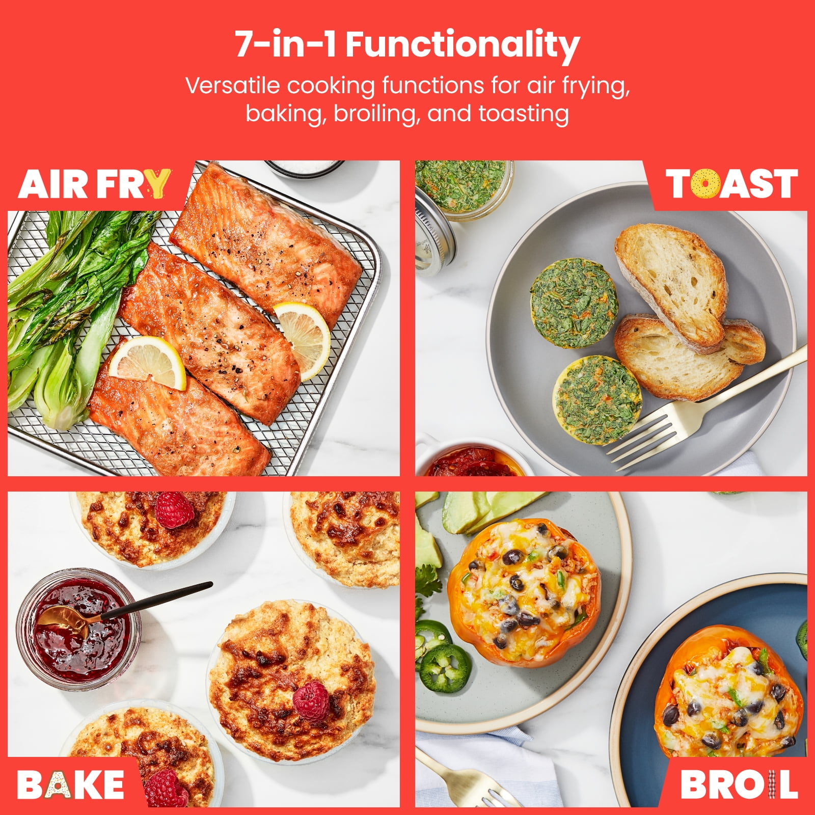 Chefman Air Fryer + Toaster Oven Combo, 7-in-1 Countertop Convection, 20 Qt Capacity - Stainless Steel, New