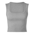thumbnail image 4 of Glisme Tank Tops For Women Sleeveless Crop Top Seamless Square Neck Trendy Tank Top Flexible Fit Grey Top, 4 of 5