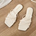 thumbnail image 3 of Sandalias planas con punta abierta para mujer, zapatos informales de verano con banda cruzada, deslizadores antideslizantes de cuero PU, 3 of 8