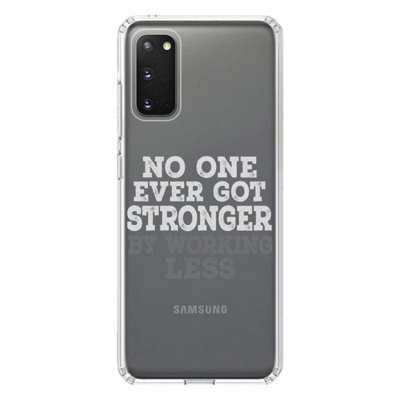 DistinctInk Clear Shockproof Hybrid Case for Galaxy S20 PLUS / 5G (6.7" Screen) - TPU Bumper Acrylic Back Tempered Glass Screen Protector - No One Ever Got Stronger Working Less