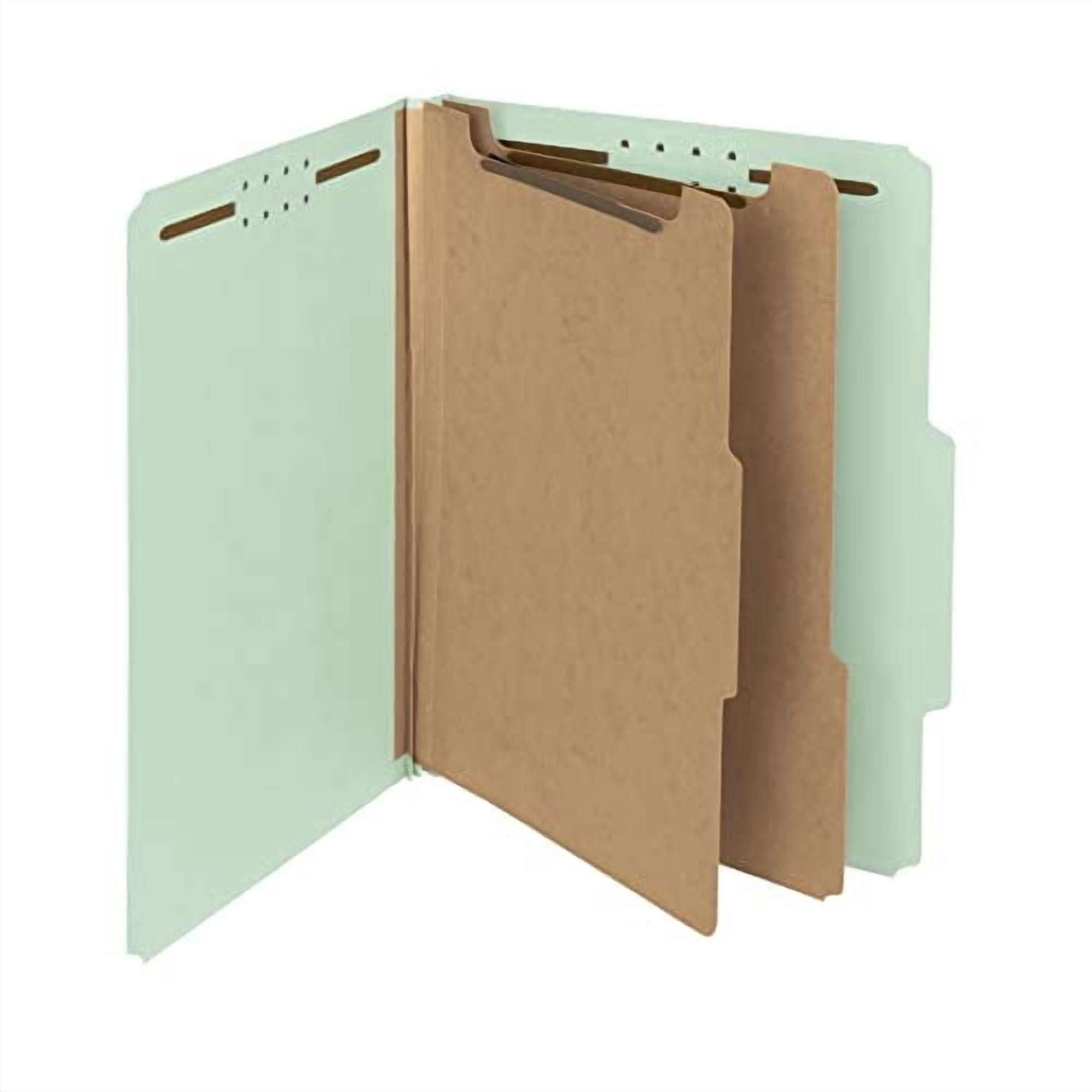 Smead® Pressboard Classification Folders, 2 Dividers, Letter Size, 100% Recycled, Gray/Green, Box Of 10