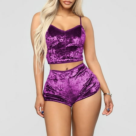 

Medcursor Women Deep V Lingerie Velvet Camisole Bow Shorts Set Bra Underwear