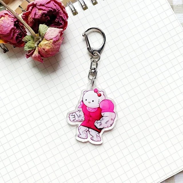 LLavero de Hello Kitty para mujer y niña, accesorio de Anime, forma divertida, Muscle Sanrio, regalos de vacaciones, Kawaii