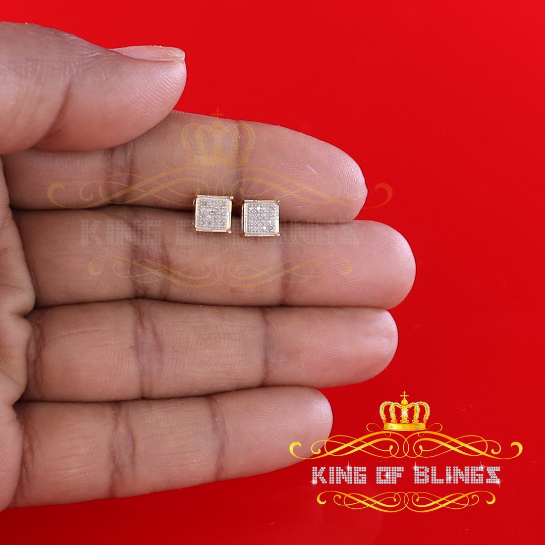 King of Bling's 0.10ct Diamond Stud Earrings For Women Yellow 925 Sterling Silver Stud For Men