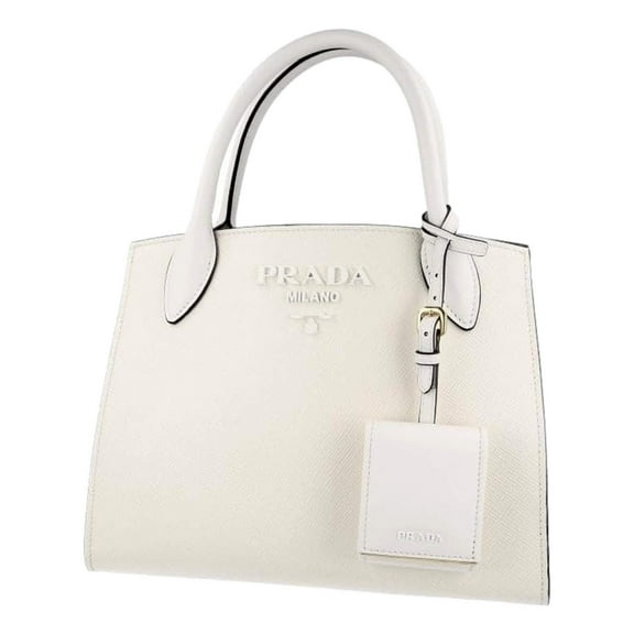 Prada Saffiano Leather Monochrome Bianco White Top Handle Handbag New