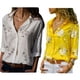 thumbnail image 5 of Qarigey Blusa de manga larga con solapa para mujer, blusa con patrón de solapa, estilo suelto, larga, para mujer Prendas para la parte del cuerpo flores blancas + rojas 2XL, 5 of 6