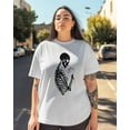 thumbnail image 3 of Women's Graphic T-Shirt White XL Women's Tops Skeleton Holding A Cat Crew Neck Short Sleeve Shirts for Women, 3 of 3