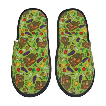 

Fuzoiu Carrot Eggplant Print Unisex Furry Slippers Plush Indoor Shoes Trendy House Slippers Anti-Skid EVA Sole House Shoes for Home Office and Travel -Medium