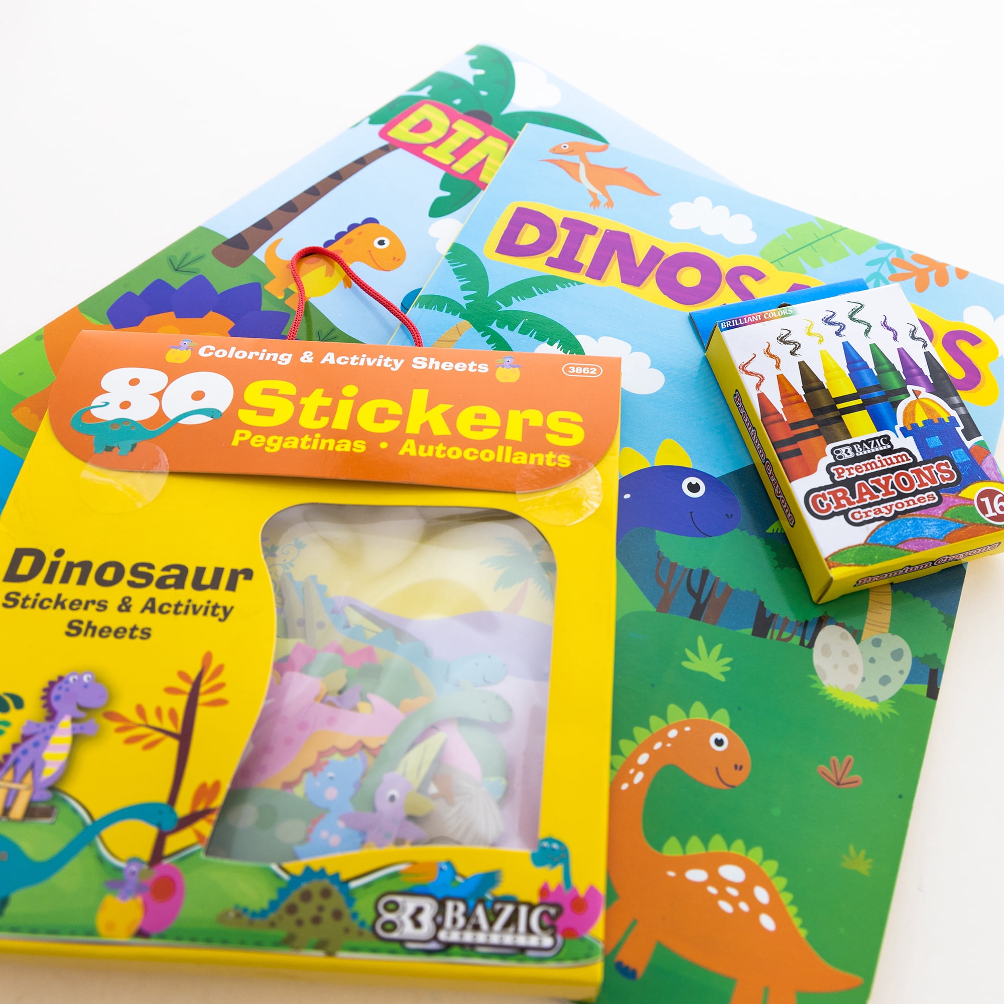 Dinosaurs Coloring and Activity Book Set, Include 2 Books, Crayons & Dinosaur Stickers