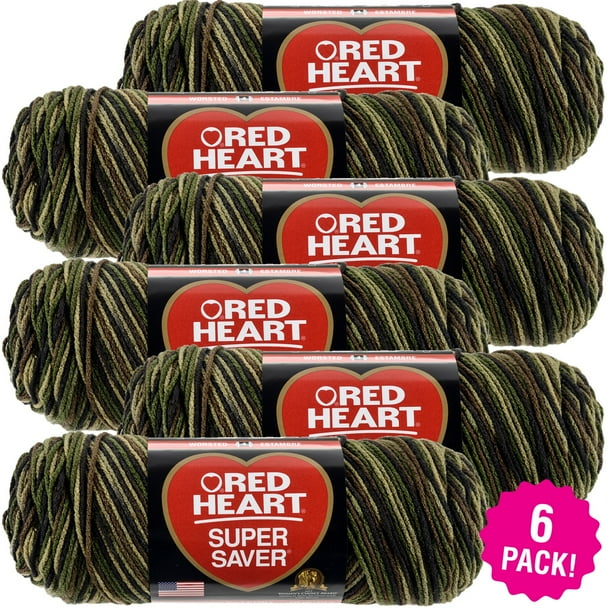 Red Heart Super Saver Yarn Camouflage, Multipack of 6