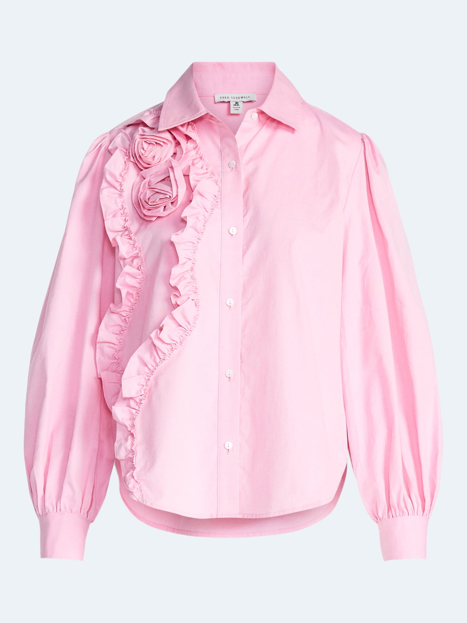 Free Assembly Women's and Women's Plus 3D Floral Cotton Shirt with Long Sleeves, Size XS-4X
