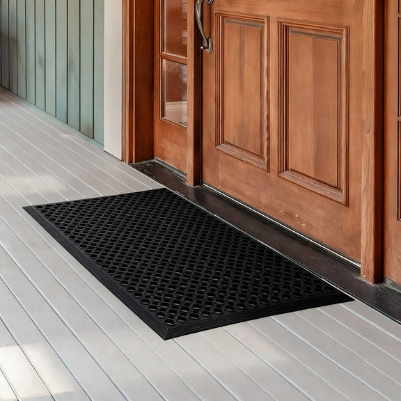Ktaxon 36" x 24" Rubber Floor Mat with Drainage Holes, Anti-Fatigue Non-Slip Drainage Mat Entry Door Mat for Kitchen Restaurant Bathroom, Black