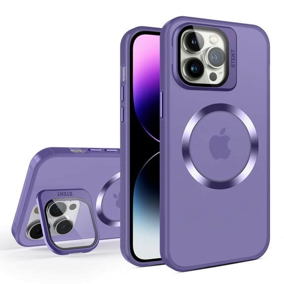 Dteck for Samsung Galaxy S23 with Camera Stand Case, Military Grade Shockproof Built-in Camera Lens Protector Compatible with Magsafe Matte Magnetic Slim Rugged Cover, purple
