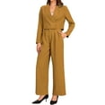 thumbnail image 2 of INSPIRAR CHIC Conjunto de 2 Piezas para Mujeres, Chaqueta Cortada con Solapa de Negocios y Pantalones de Pierna Ancha, Trajes de Trabajo XL Marrón Dorado, 2 of 6
