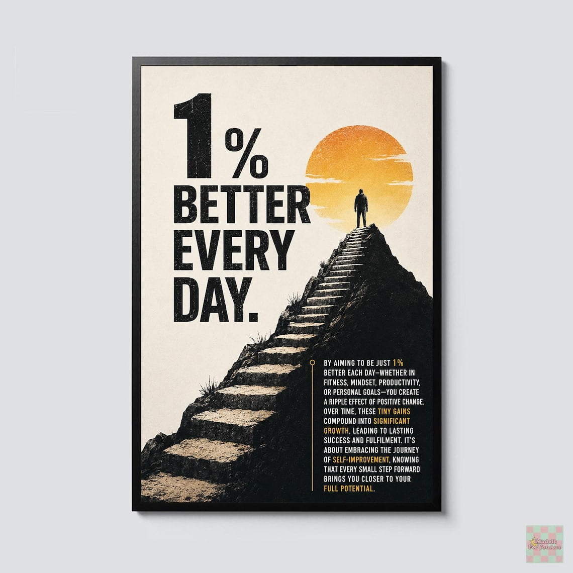 1 Percent Better Every Day Motivational Poster Wall Art, Self Improvement Quote Print, Success Mindset Decor for Office Gym, Poster Only