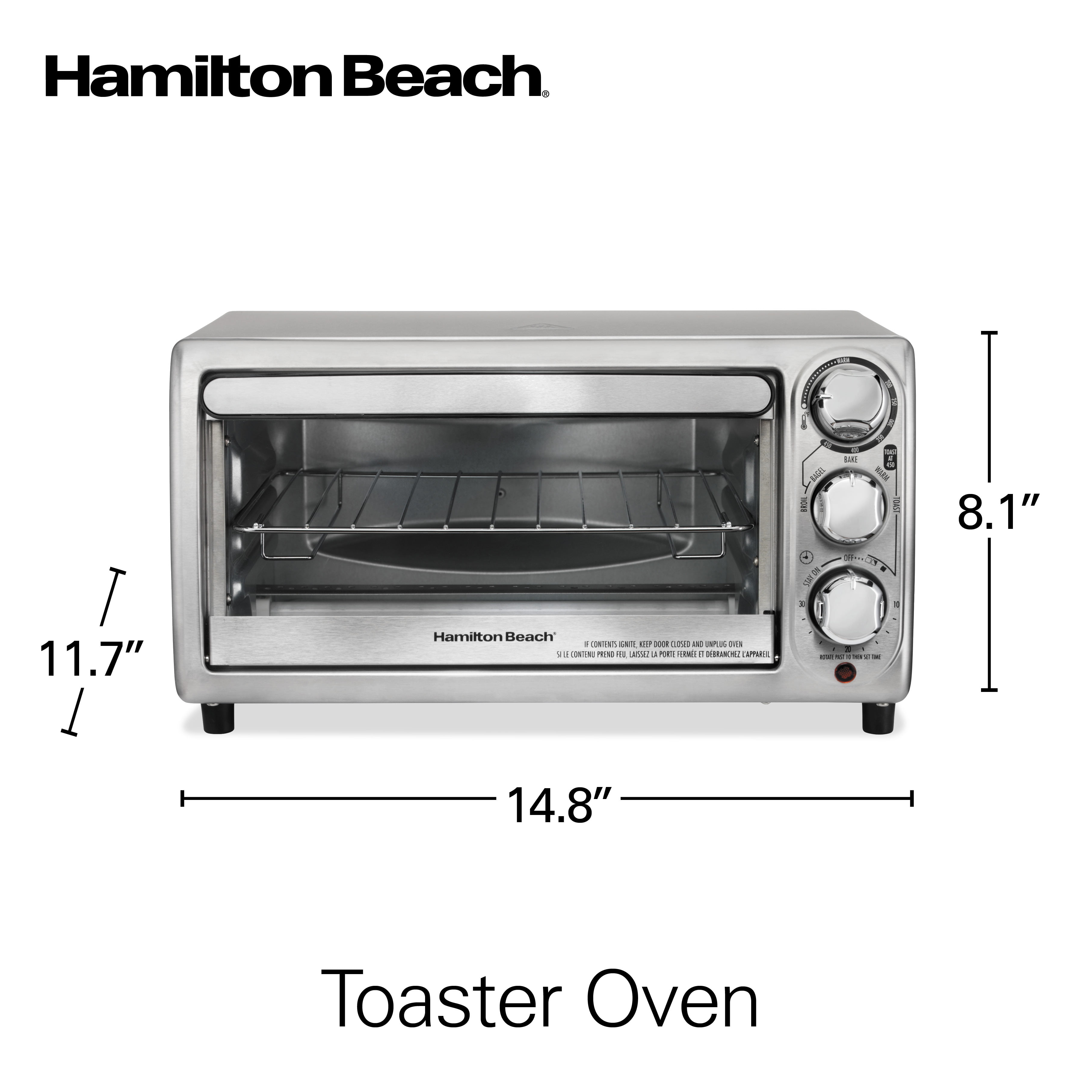  Hamilton Beach 4-Slice Countertop Toaster Oven with Bake Pan,  Broil & Bagel Functions, Auto Shutoff, Stainless Steel (31143): Home &  Kitchen