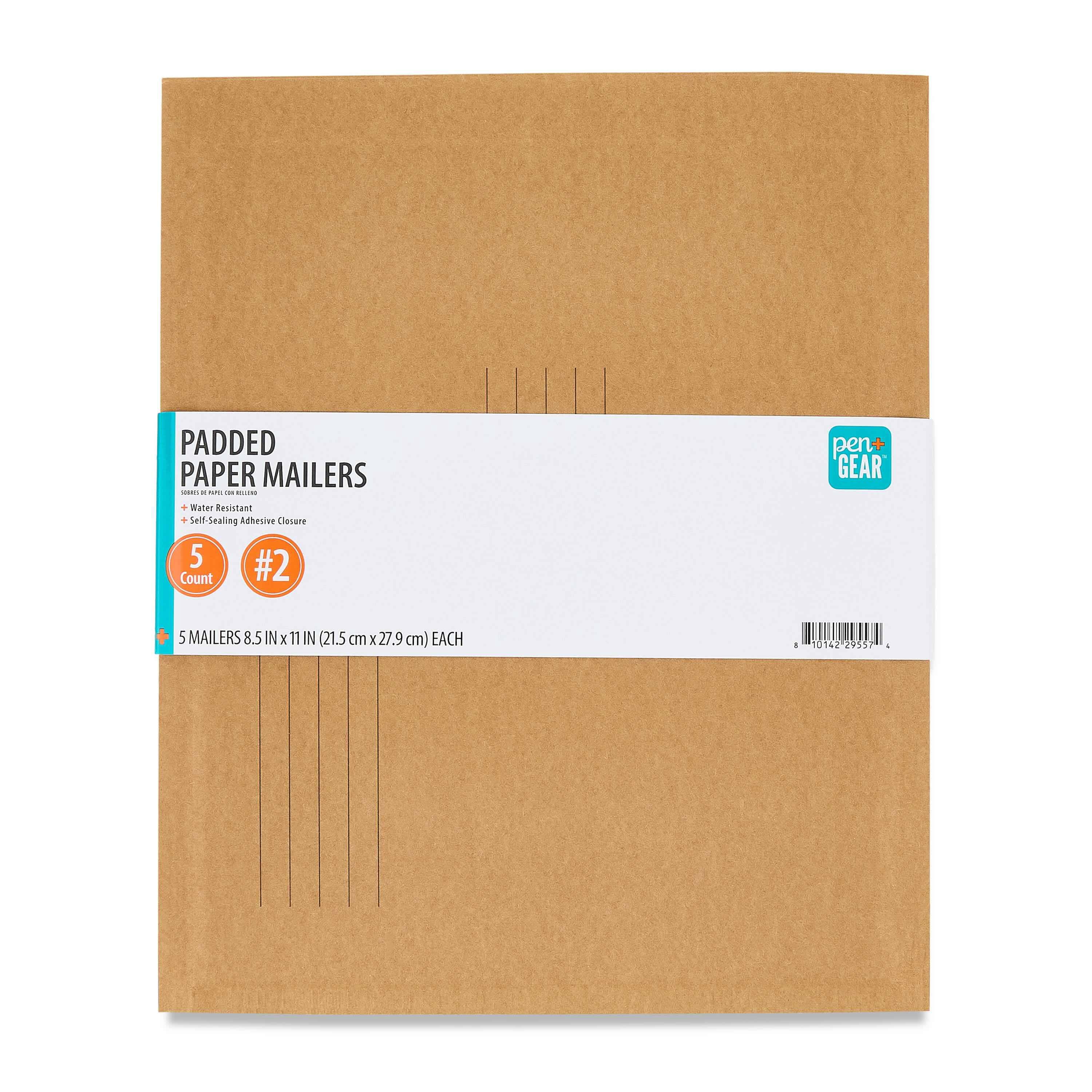 (4 pack) Pen+Gear Padded Paper Mailer, #2, 8.5 in x 11 in, Brown Kraft, 5 Count