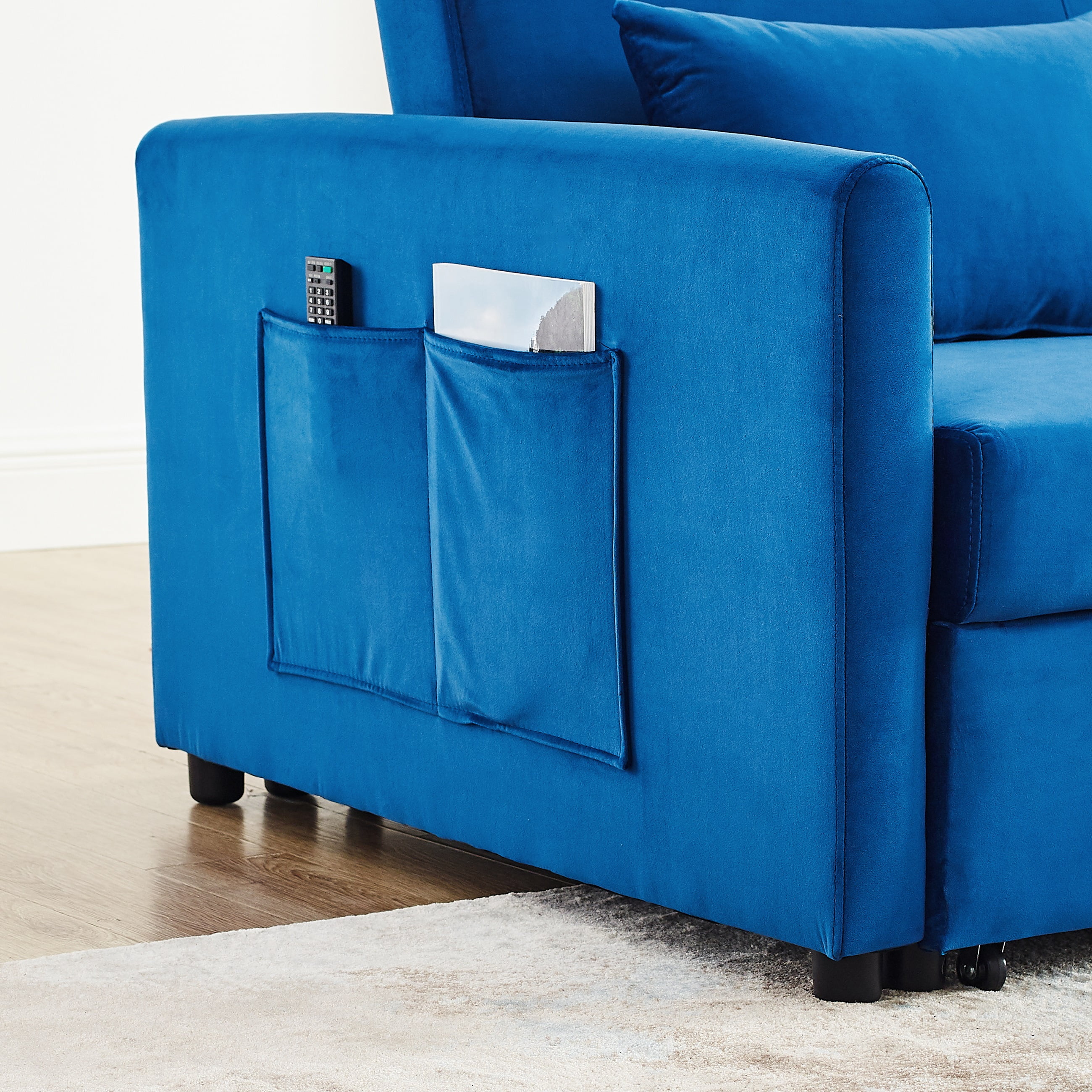 Momspeace&nbsp;Pull Out Sofa Bed Sleeper Sofa Couch Sofa Bed with Adjustable Backrest Velvet Loveseat For Living Room - Blue