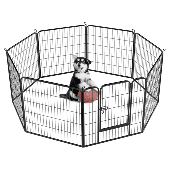 Alden Design 32"H Heavy Duty Black Iron Dog Playpen, 8 Panels