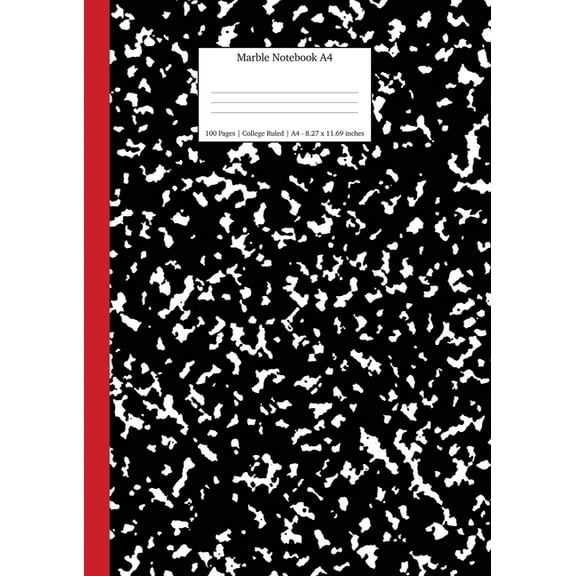 School Exercise Books A4 Marble Notebook A4: Black and Red Spine College Ruled Journal, Book 13, (Paperback)