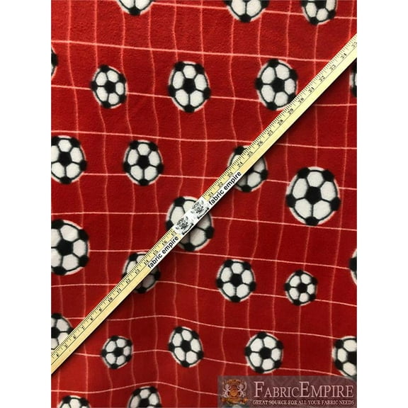 Fleece Fabric Printed ANTI PILL NET SOCCER BALL RED