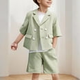 thumbnail image 6 of ZACPNCV Boys Linen Tuxedo Suit Slim Fit 2 Piece Set Formal Suits for Boys Summer Blazer and Shorts Set Beach Wedding Suit Green 10-11 Years, 6 of 7
