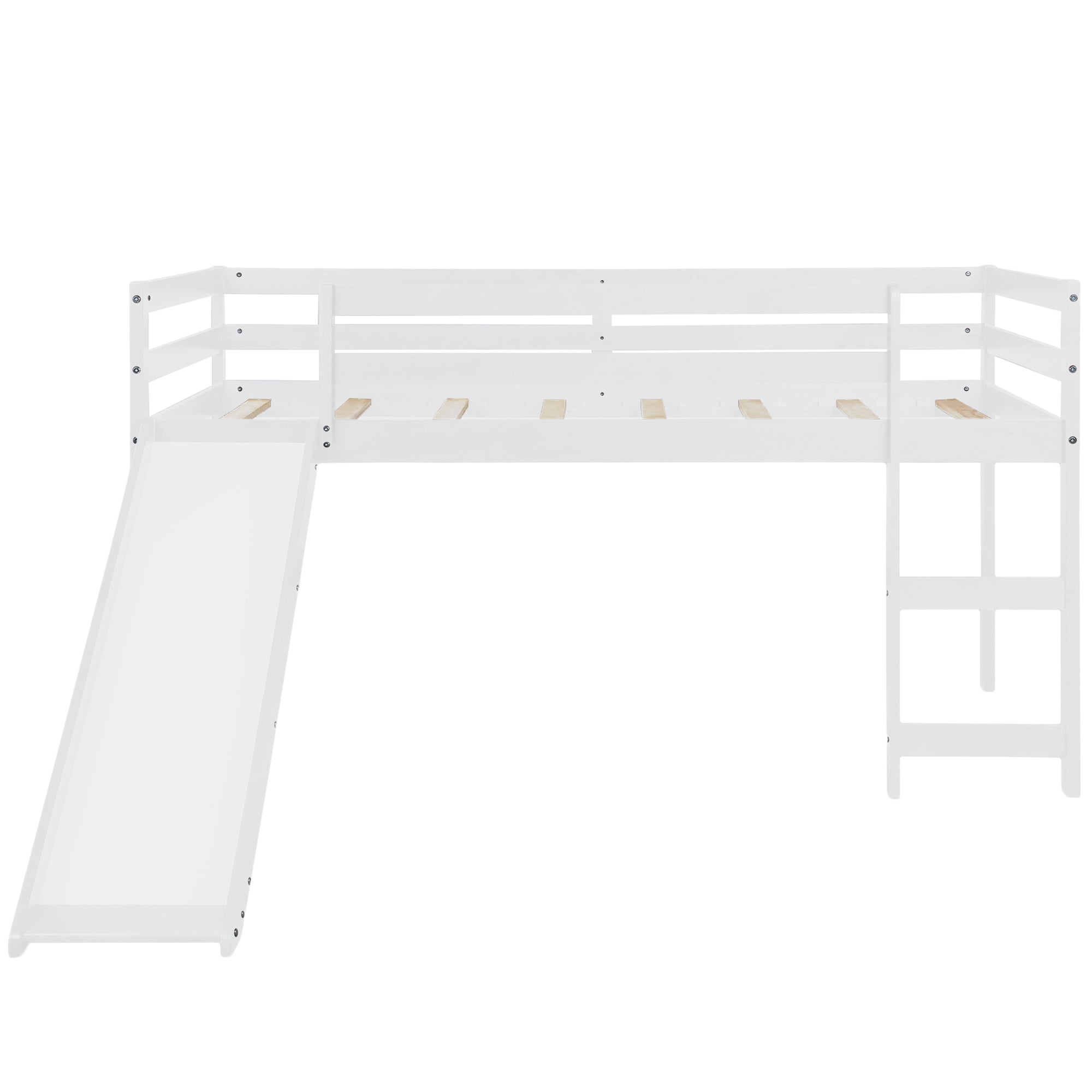 Twin Size Loft Bed for Kids Toddlers, Solid Wood Loft Bed with Slide