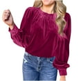 thumbnail image 2 of qolati Womens Puff Long Sleeve Velvet Tops 2024 Fall Winter Trendy Dressy Casual Elegant Ruched Holiday Tunic Shirts Business Office Outfits Hot Pink XXL US, 2 of 8