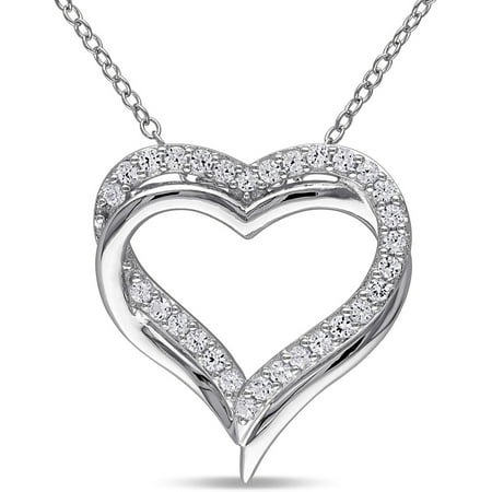 5/8 Carat T.G.W. Created White Sapphire Sterling Silver Heart Gemstone Necklace