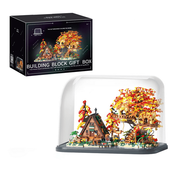 GZBrick Bonsai Tree House Building Sets Compatible with Lego Flowers Cherry Blossom Wood Cabin with Cover LED for Adults