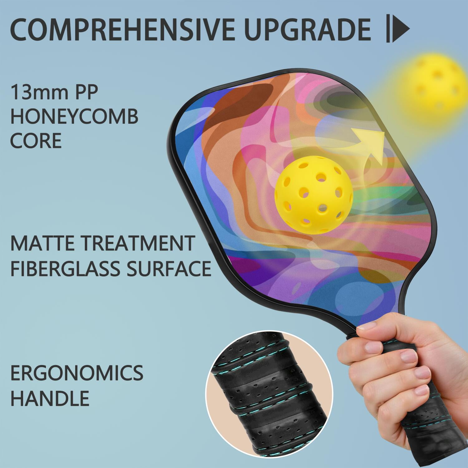 Pickleball Paddles Set Of 1, Fiberglass Surface, Sweet Candy Print, 1 Paddle, 2 Balls & Bag