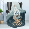 thumbnail image 4 of Octopus Ship Soft Flannel Fleece Blanket, Pirate Ship in a Bottle in the Sea Jellyfish Ocean Waves Deep Water, Cozy Plush for Indoor and Outdoor Use, 50" x 70", Slate Blue Pale Peach, by Ambesonne, 4 of 5
