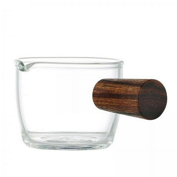 Jarras medidoras de café,50ml Vaso medidor de café expreso Caño doble,Jarra de café expreso Jarra de vidrio transparente Mango de madera,Taza Jarra Jarra para Resistente al