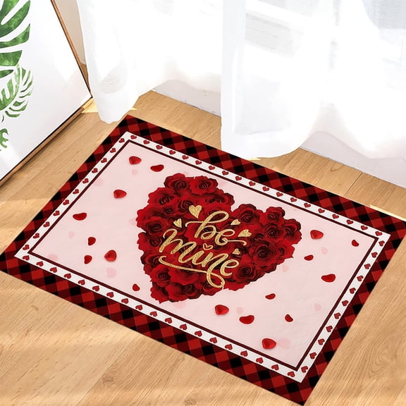 Eespoir Valentines's Day Heart-shaped Entrance Mat, Romantic Welcome Doormat, Non-slip Rug for Bathroom, Home Front Door, Seasonal Holiday Decoration(D)