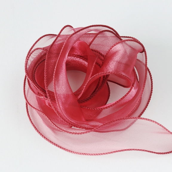 NAMZI 1.6 Inch 9.8Yard Wide White Wavy Chiffon Ribbon, Sheer Organza Style for Crafts, Bow Making, Floral Bouquets, Wedding Car, Party, Tree Wreaths & Valentine's Day Gift Wrapping, Wine Red