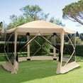 thumbnail image 3 of Witaxima Outsunny 12' x 12' Hexagon Pop Up Screen House Tent, Portable Gazebo Canopy Shelter with Mesh Netting Walls, UV Protection & Waterproof, Beige, 3 of 10