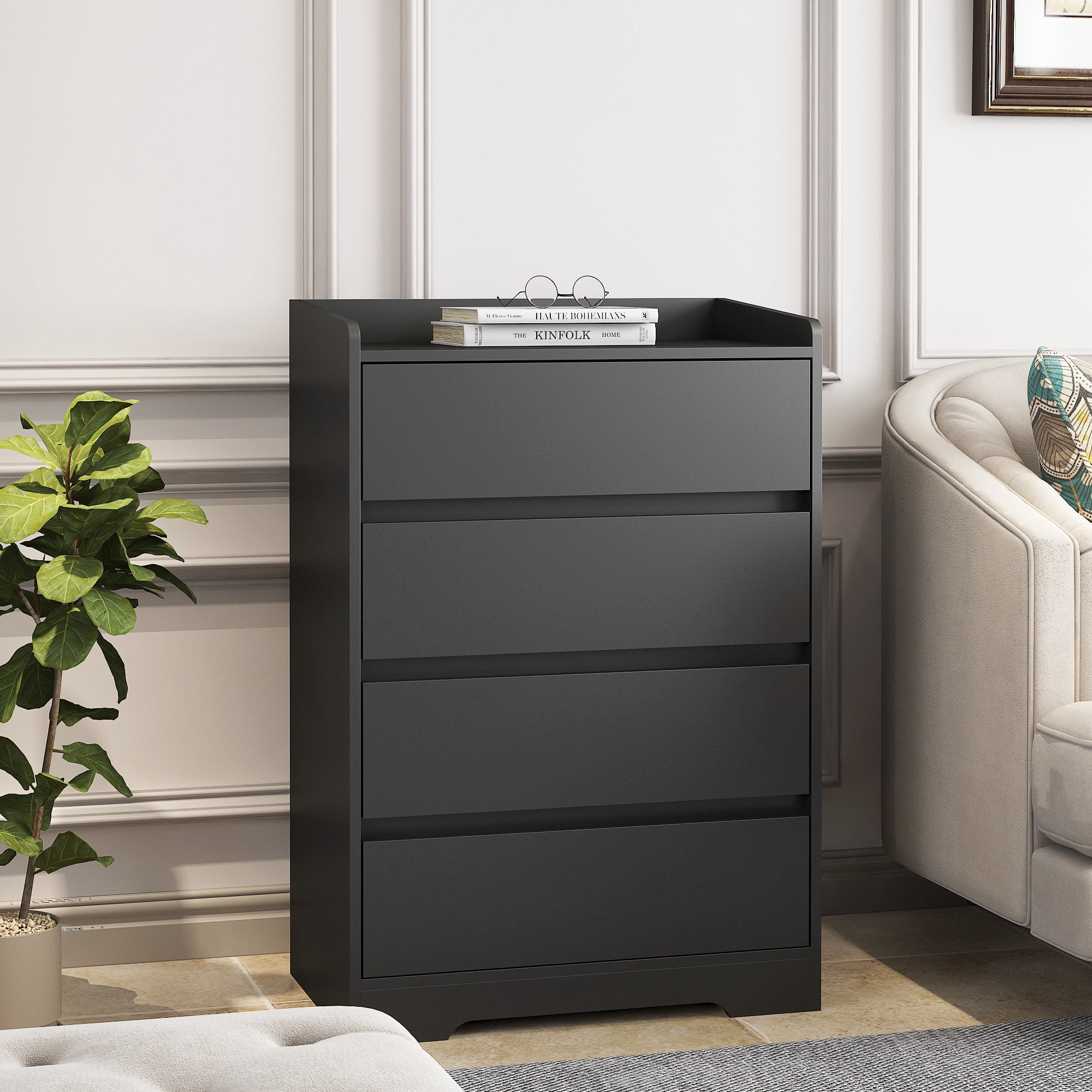 4 Drawer Dresser,Chest of Drawers with Hide Handle for Bedroom,Modern Wooden Storage Cabinet for Living Room,Entryway,Hallway,Office,Wood