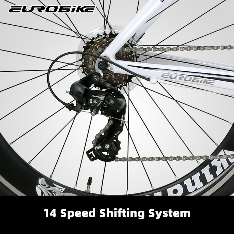  EUROBIKE Bicicleta de carretera para hombres adultos, XC7000,  bicicleta de carretera de aluminio ligera para mujeres, bicicleta de  carreras Shimano14 Speed 700C, marco de aluminio de 21.3 in (blanco-XC7000)  : Deportes