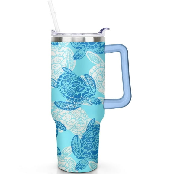 40 oz Turtle Tumbler Vacuum Insulated Stainless Steel Travel Mug with Flip Straw Lid Handle Leak Proof Cup Gift for Men Women Him Her Travel Must Haves