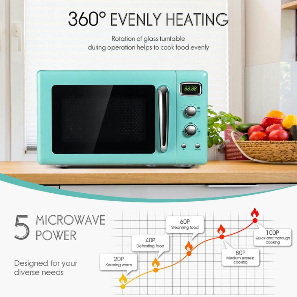 Spaco Microwave with 5 Microwave Power Levels, 0.9 Cu.Ft Retro Countertop Compact Microwave Oven, Microwave with Led Display for Indoor as Kitchen, Green