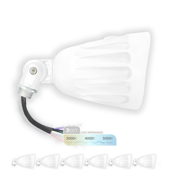 NuWatt 120-277V White LED Outdoor Bullet Landscape Light 25W, 3CCT 1/2" Knuckle Mount Waterproof 6PK