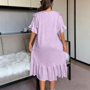 Naittoop Women Victorian Nightgowns Plus Size Short Sleeve Lace Patchwork V Neck Ruffled Sleepdress Cute Solid Loungewear