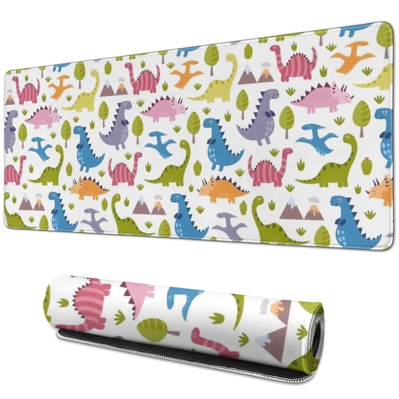 Long Mouse Pads for Desk,Colorful Cartoon Dinosaurs Repeated Scenery Desk Mats on Top Of Desks, Desk Mouse Pad Extra Large with 3mm Non-Slip Base and Stitched Edge for Gaming,Work,Home 31.5"x11.8"
